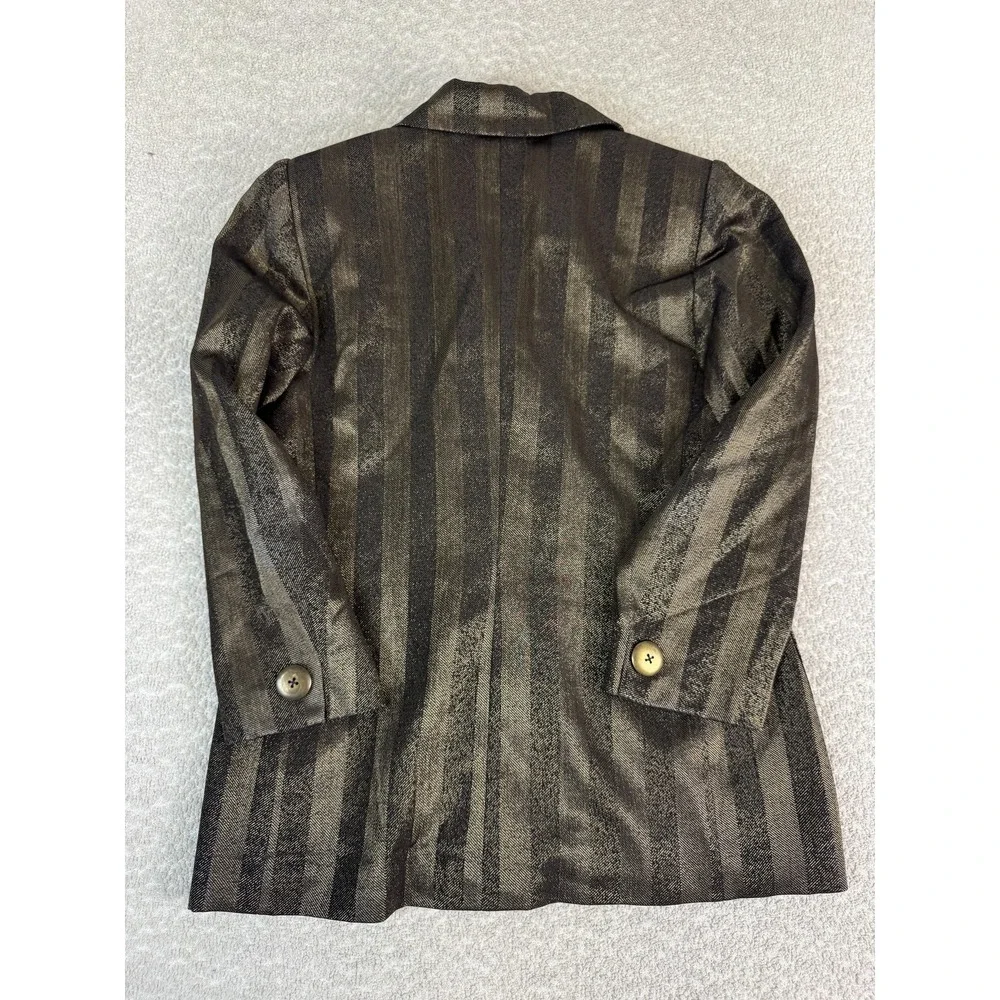 Vintage Yves Saint Laurent Blazer Womens 8 Brown Striped Button Gold Black - Picture 8 of 9